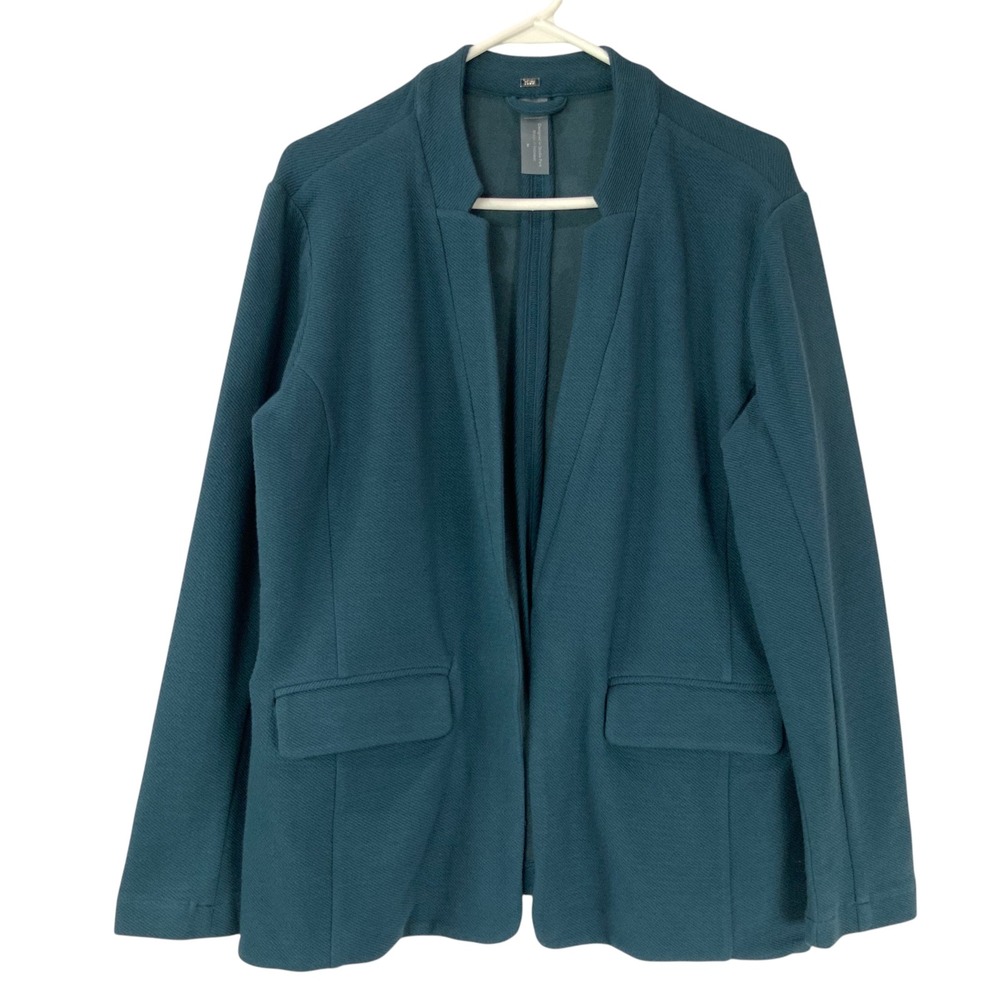 Zuda Studio Park Teal Green Open Front Blazer Cardigan M Long Sleeve Knit